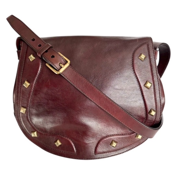 Ralph Lauren Studded Brown Saddle Bag - Picture 2 of 16